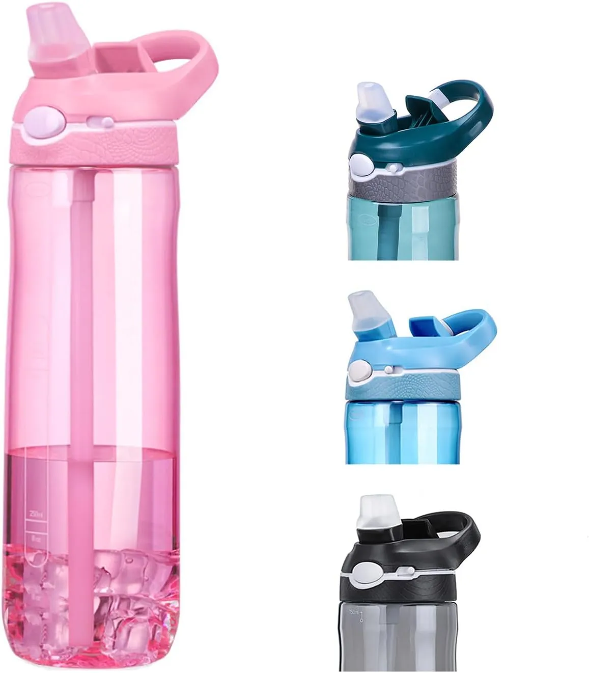 24oz Pink Water Bottle With Narrow Straw, BPA FREE Clear Bottles With Handle One Hand Use Easy Carried, Flip Up, Suit School, Office, Gym, Office For Women
