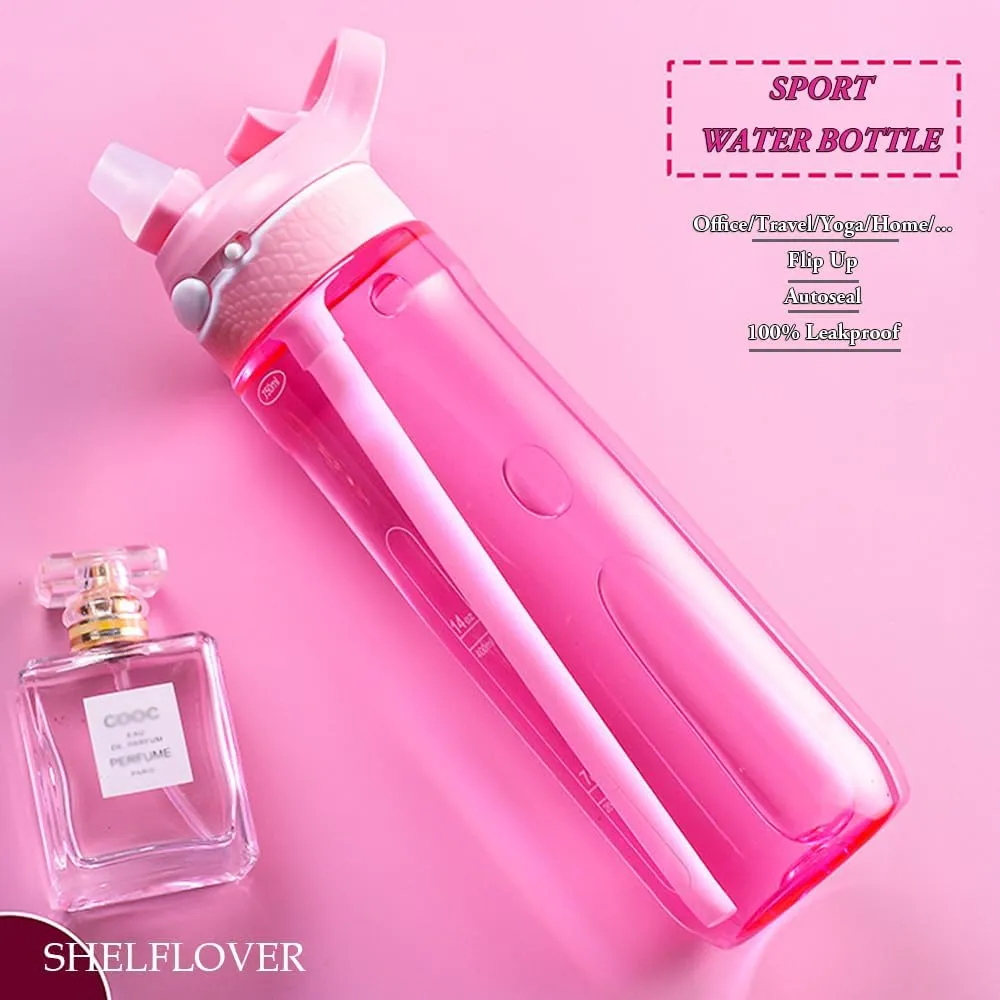24oz Pink Water Bottle With Narrow Straw, BPA FREE Clear Bottles With Handle One Hand Use Easy Carried, Flip Up, Suit School, Office, Gym, Office For Women