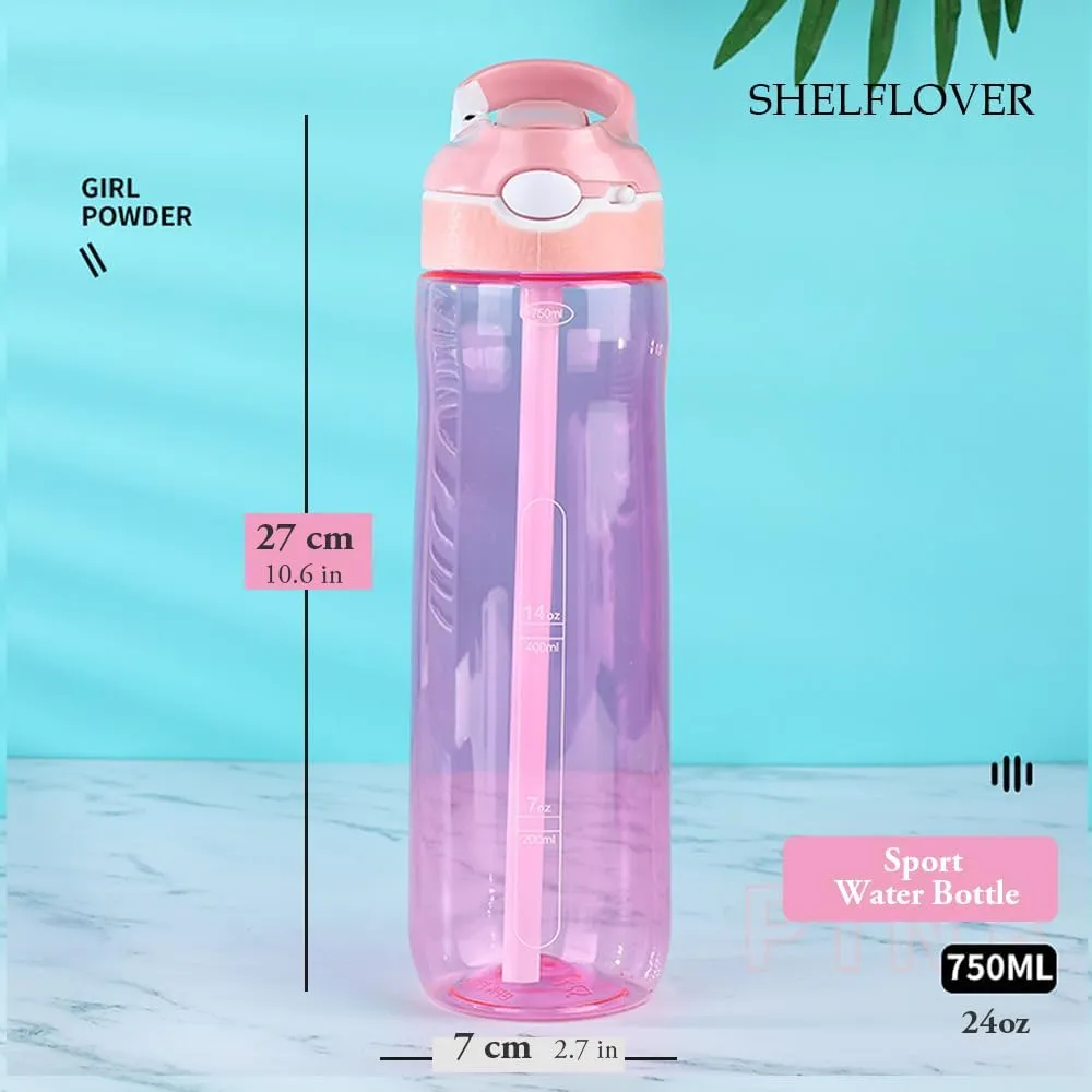 24oz Pink Water Bottle With Narrow Straw, BPA FREE Clear Bottles With Handle One Hand Use Easy Carried, Flip Up, Suit School, Office, Gym, Office For Women