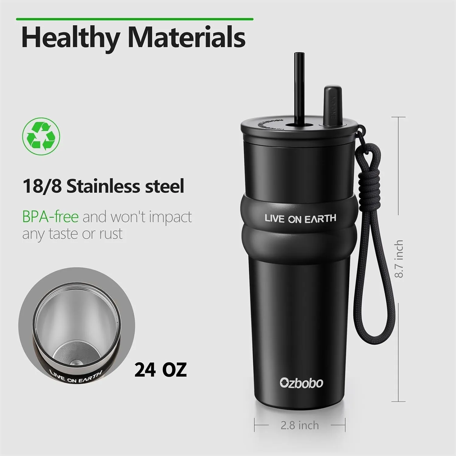 24oz Stainless Steel Tumbler With Lid And Straw Insulated Water Bottle With Straw Gifts For Men Women Tumbler Used For Travel Daily School Sports(Black)