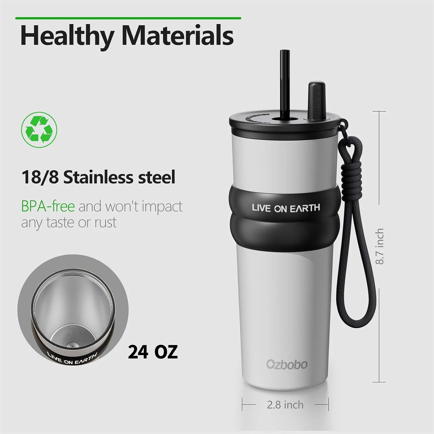 24oz Stainless Steel Tumbler With Lid And Straw Insulated Water Bottle With Straw Gifts For Men Women Tumbler Used For Travel Daily School Sports(White)