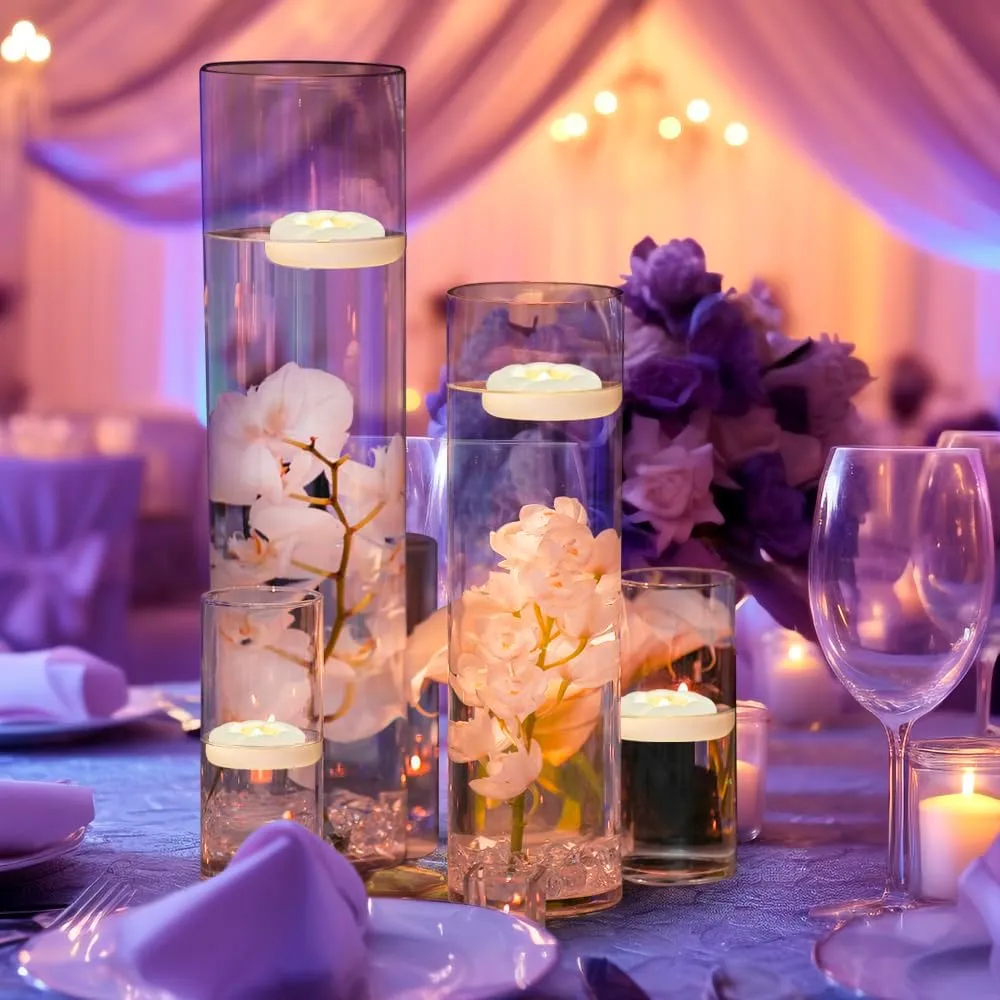 24pack Flameless Led Floating Candles, 3” Plastic Tealights Battery Operated Flickering 100  Hour Waterproof for Cylinder Vases, Centerpieces at Wedding, Party, Pool, Holiday (White)