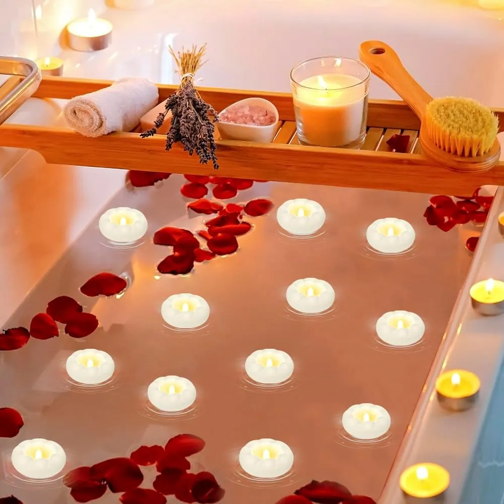 24pack Flameless Led Floating Candles, 3” Plastic Tealights Battery Operated Flickering 100  Hour Waterproof for Cylinder Vases, Centerpieces at Wedding, Party, Pool, Holiday (White)