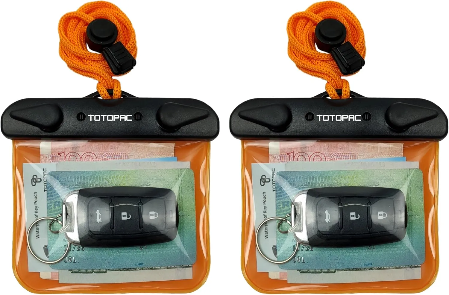 2Pack Waterproof Car Key FOB Case Floating Wallet Pouch for Remote Keys ID Credit Card Cash Money Submersible Dry Bag Holder (2, Orange   Orange)