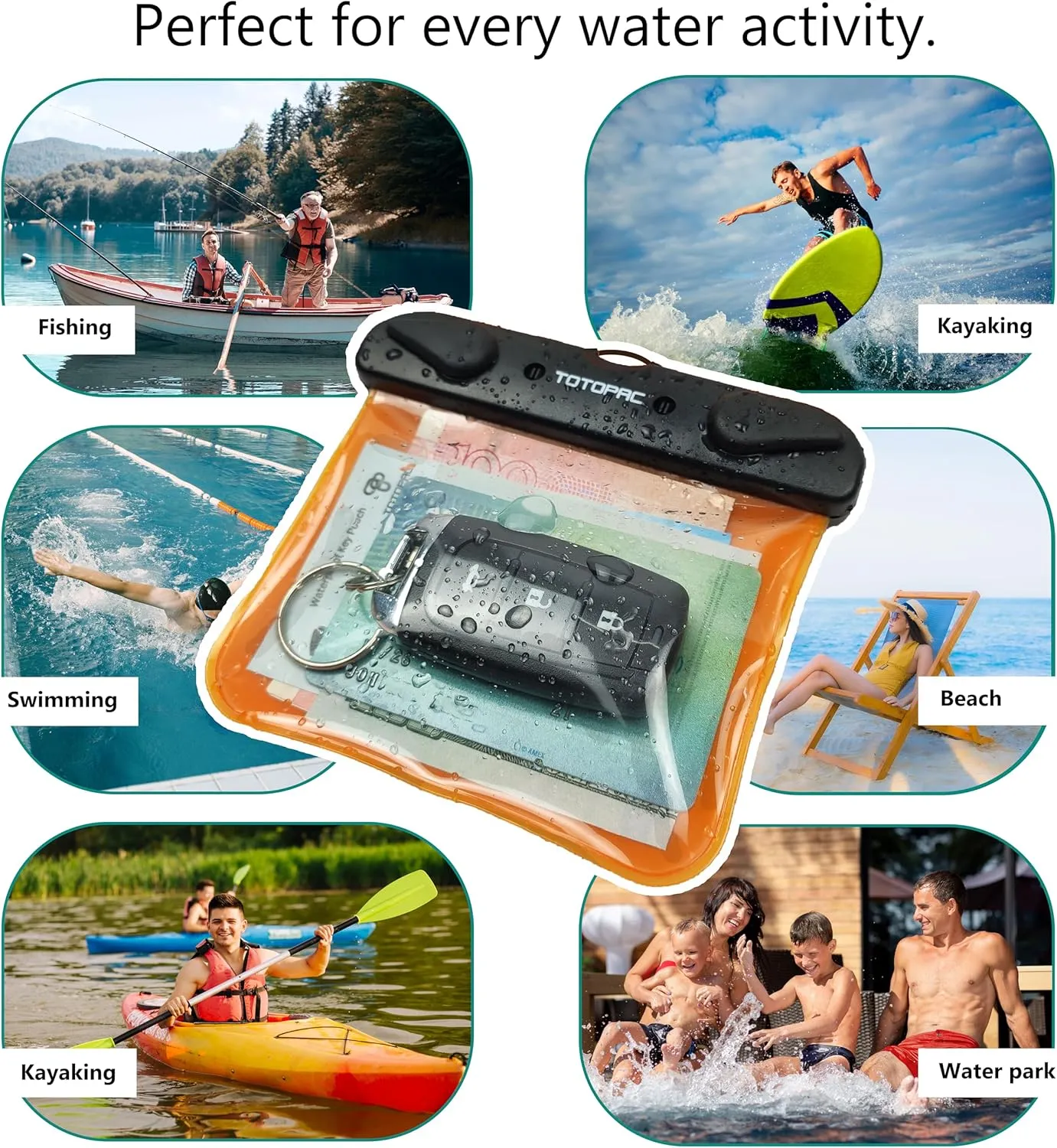 2Pack Waterproof Car Key FOB Case Floating Wallet Pouch for Remote Keys ID Credit Card Cash Money Submersible Dry Bag Holder (2, Orange   Orange)