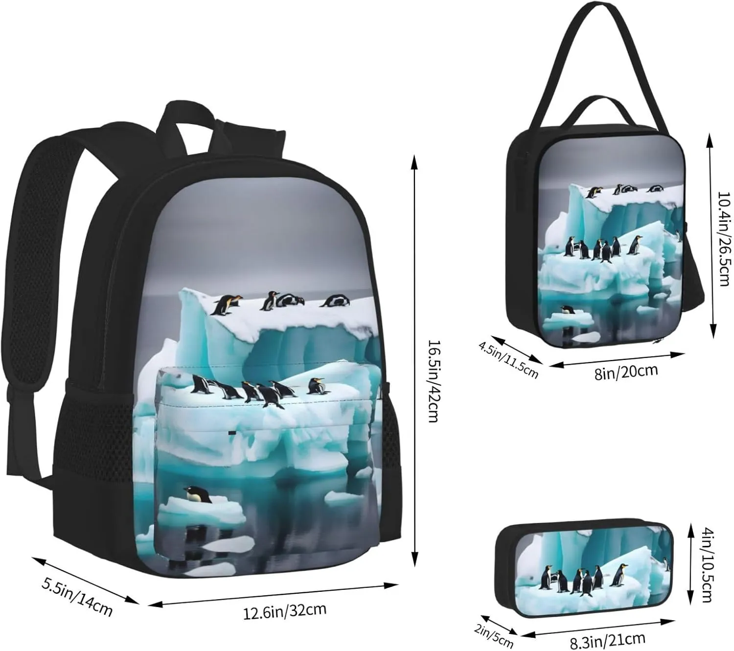 3-In-1 Backpack Bookbag Set,Pink Poodles Dogs Print Casual Travel Backpacks,With Pencil Case Pouch, Lunch Bag