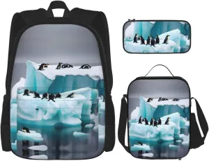3-In-1 Backpack Bookbag Set,Pink Poodles Dogs Print Casual Travel Backpacks,With Pencil Case Pouch, Lunch Bag
