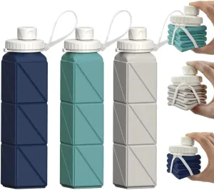 3-in-1 Collapsible Silicone Water Bottle, 610ml Portable Leak-Proof Design, Foldable Travel Bottle for Sports, Hiking, and Daily Use