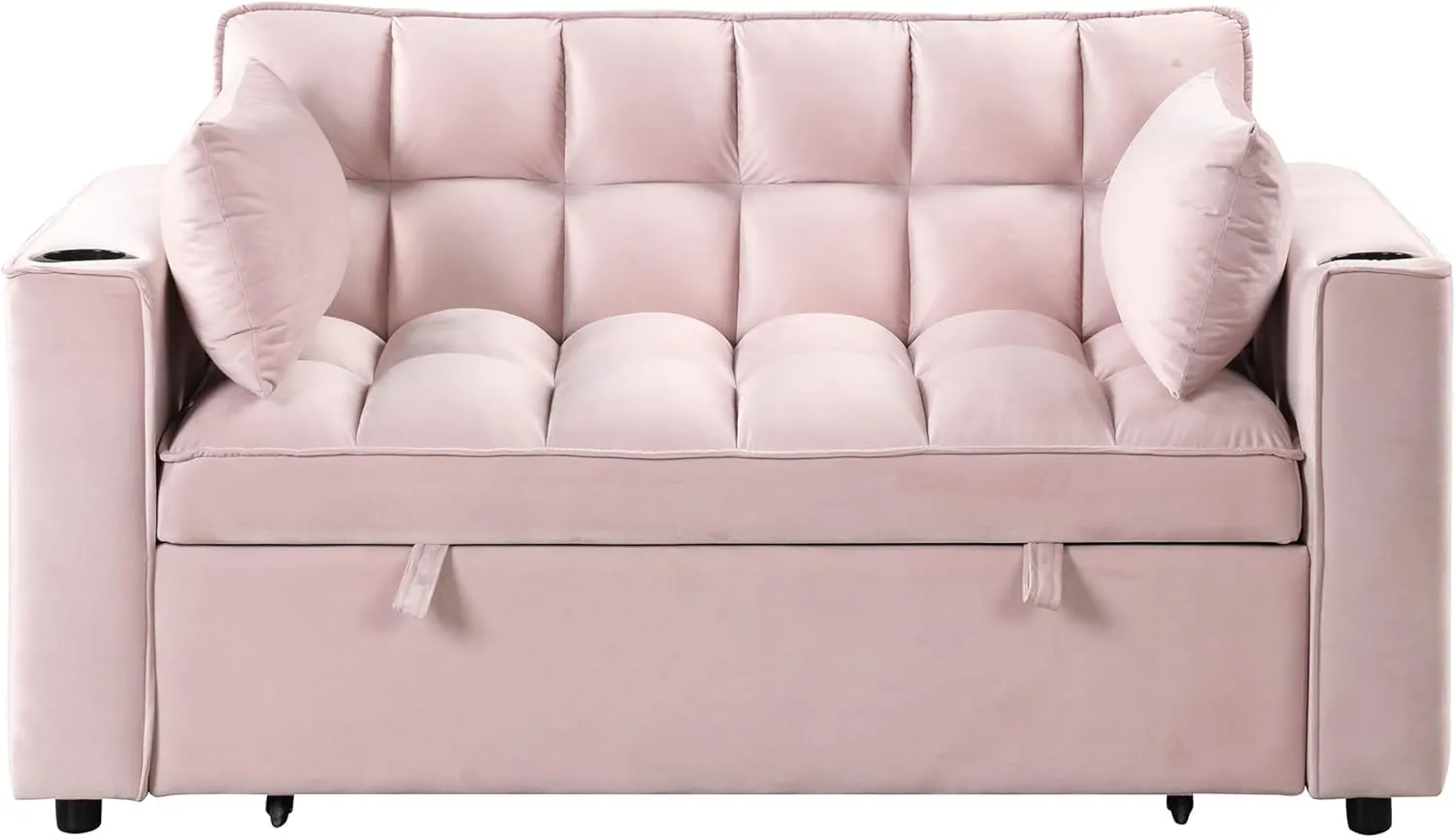 3 in 1 Upholstered Loveseat Futon Sofa Convertible Sleeper Sofabed, Modern Loveseat Sofa Foldable Lounge Chaise Daybed W/Pull Out Sleeper Couch Bed,USB Ports and Cupholders for Living Room Bedroom