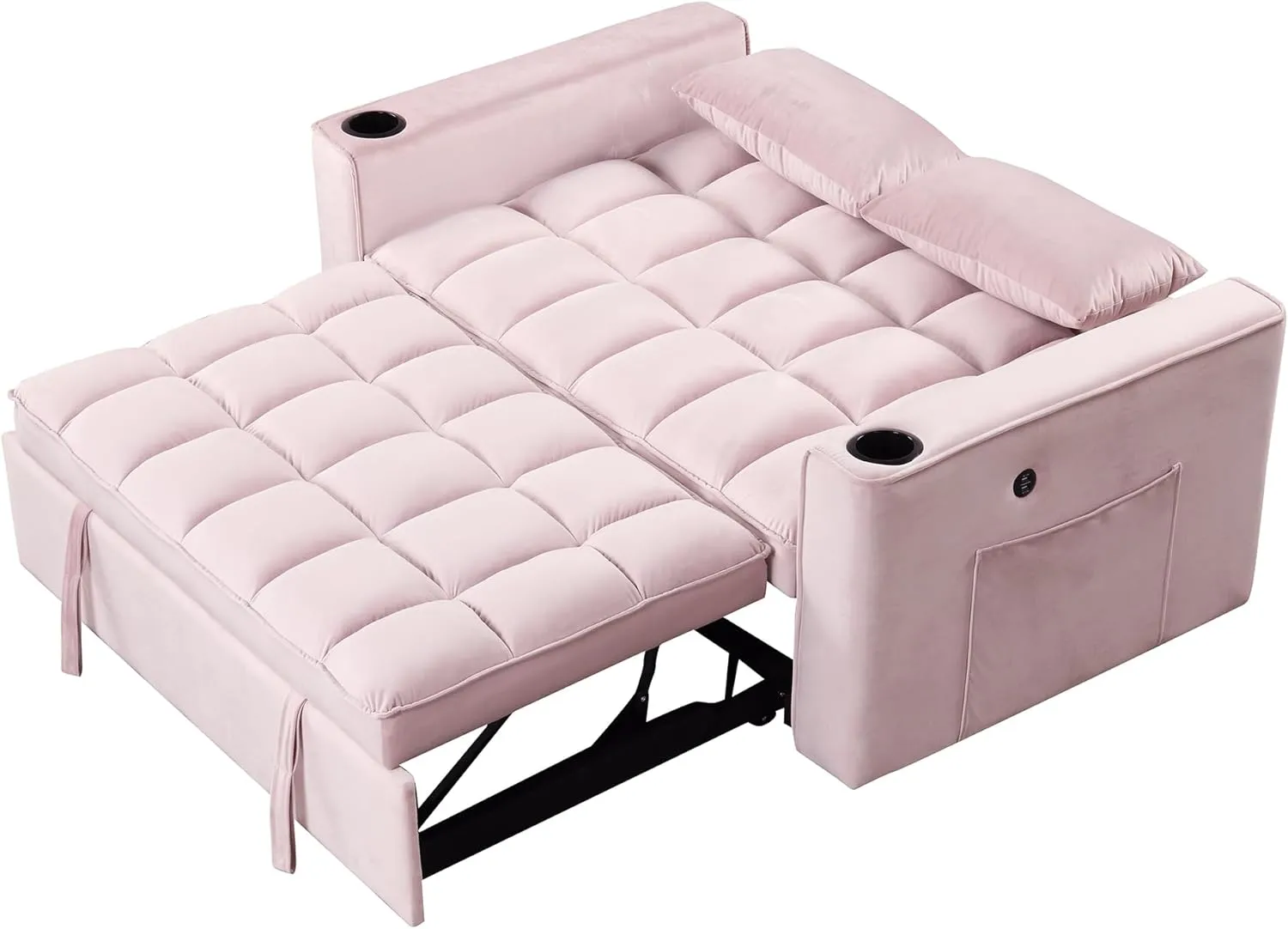 3 in 1 Upholstered Loveseat Futon Sofa Convertible Sleeper Sofabed, Modern Loveseat Sofa Foldable Lounge Chaise Daybed W/Pull Out Sleeper Couch Bed,USB Ports and Cupholders for Living Room Bedroom