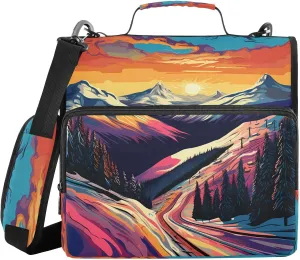 3 Ring Binder Zipper Binders Colorful Sunset Rays Trapper Keeper Expanding File Folder Bag with Shoulder Strap