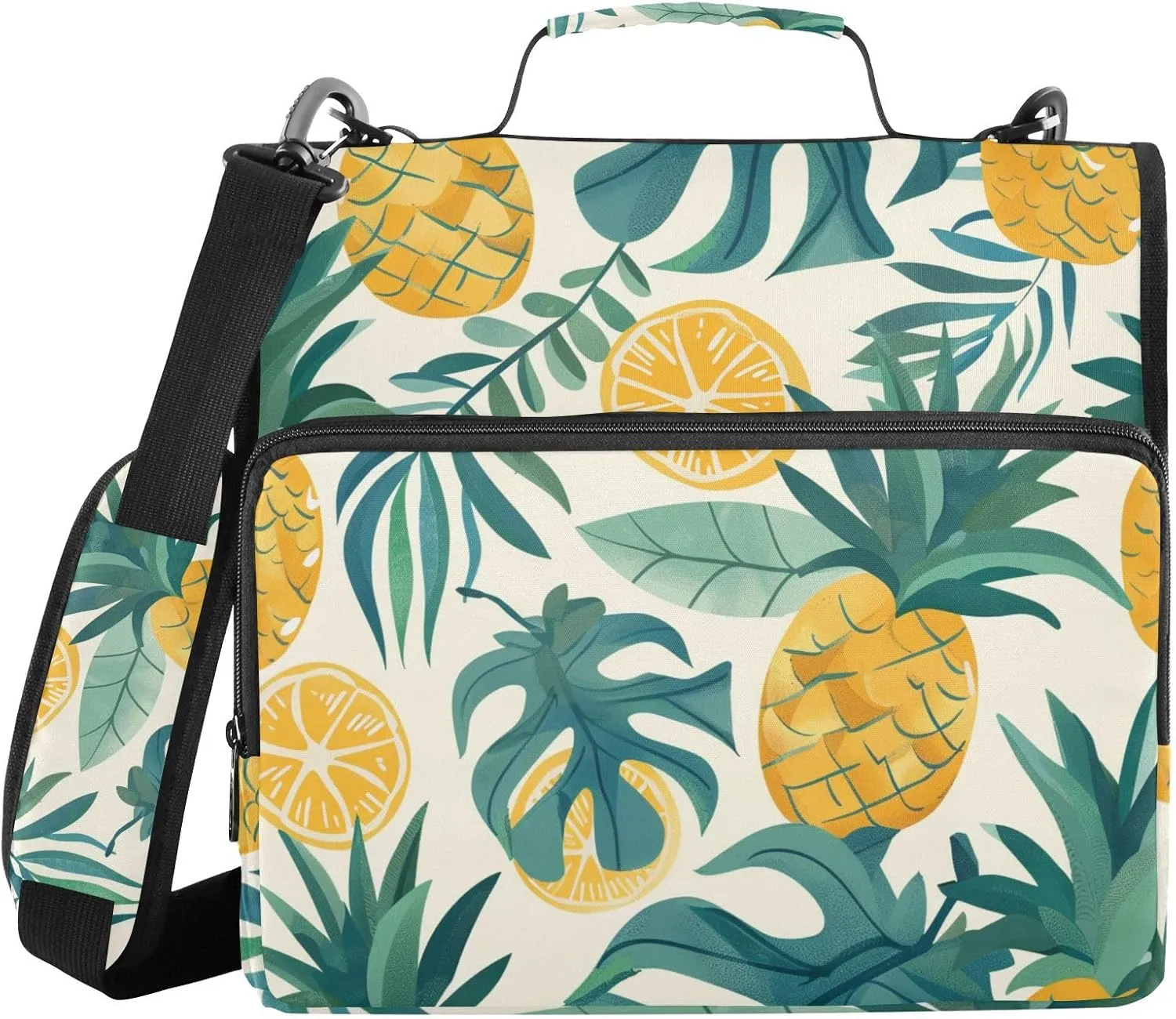 3 Ring Binder Zipper Binders Summer Vitality Pineapples Trapper Keeper Expanding File Folder Bag with Shoulder Strap