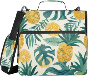 3 Ring Binder Zipper Binders Summer Vitality Pineapples Trapper Keeper Expanding File Folder Bag with Shoulder Strap