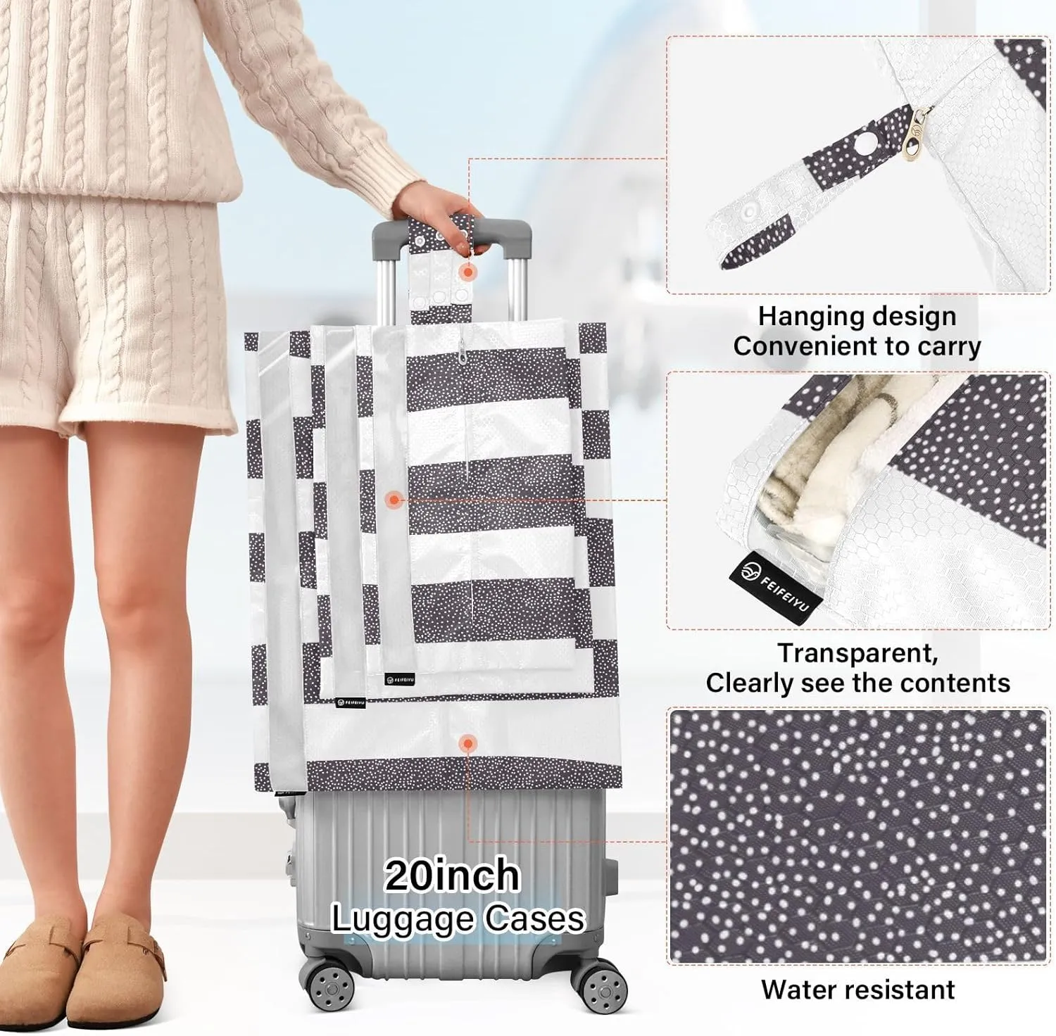 3 Set Travel Packing Cubes For Suitcases, Modern Stripes, Stackable, Garment Bag Closet Storage, Luggage Space Saver, Luggages Management Personnel