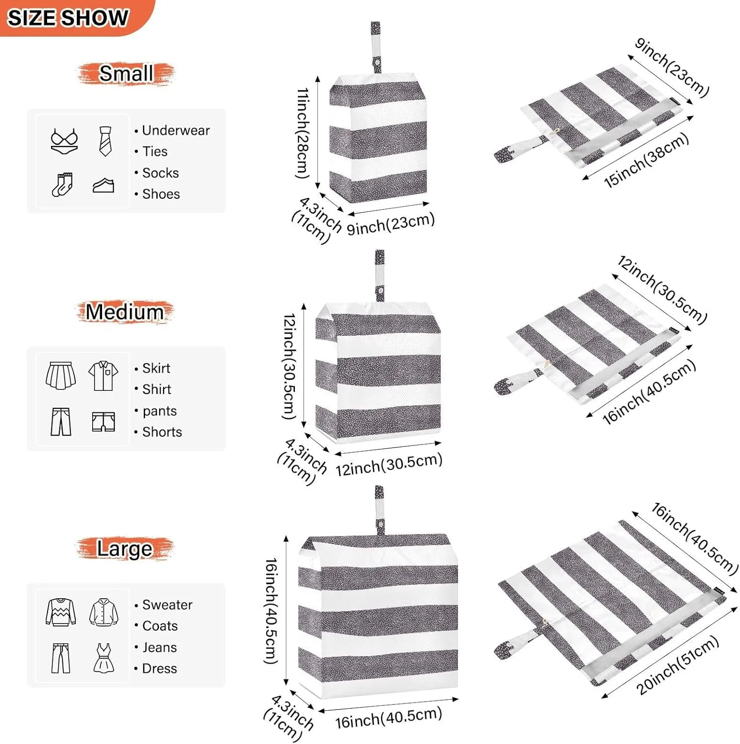 3 Set Travel Packing Cubes For Suitcases, Modern Stripes, Stackable, Garment Bag Closet Storage, Luggage Space Saver, Luggages Management Personnel