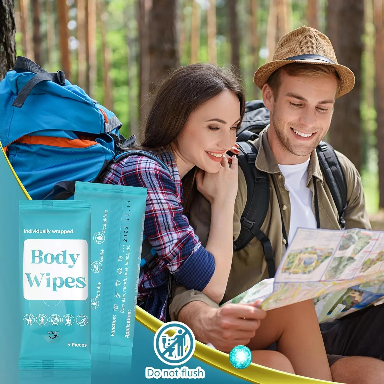 300 Pcs 60 Pack Body Wipes for Adults Bathing No Rinse Individually Wrapped Shower Wipes Washcloth with Aloe Cleansing Body Wash Cloths Disposable Cleansing Cloth(Blue Background)