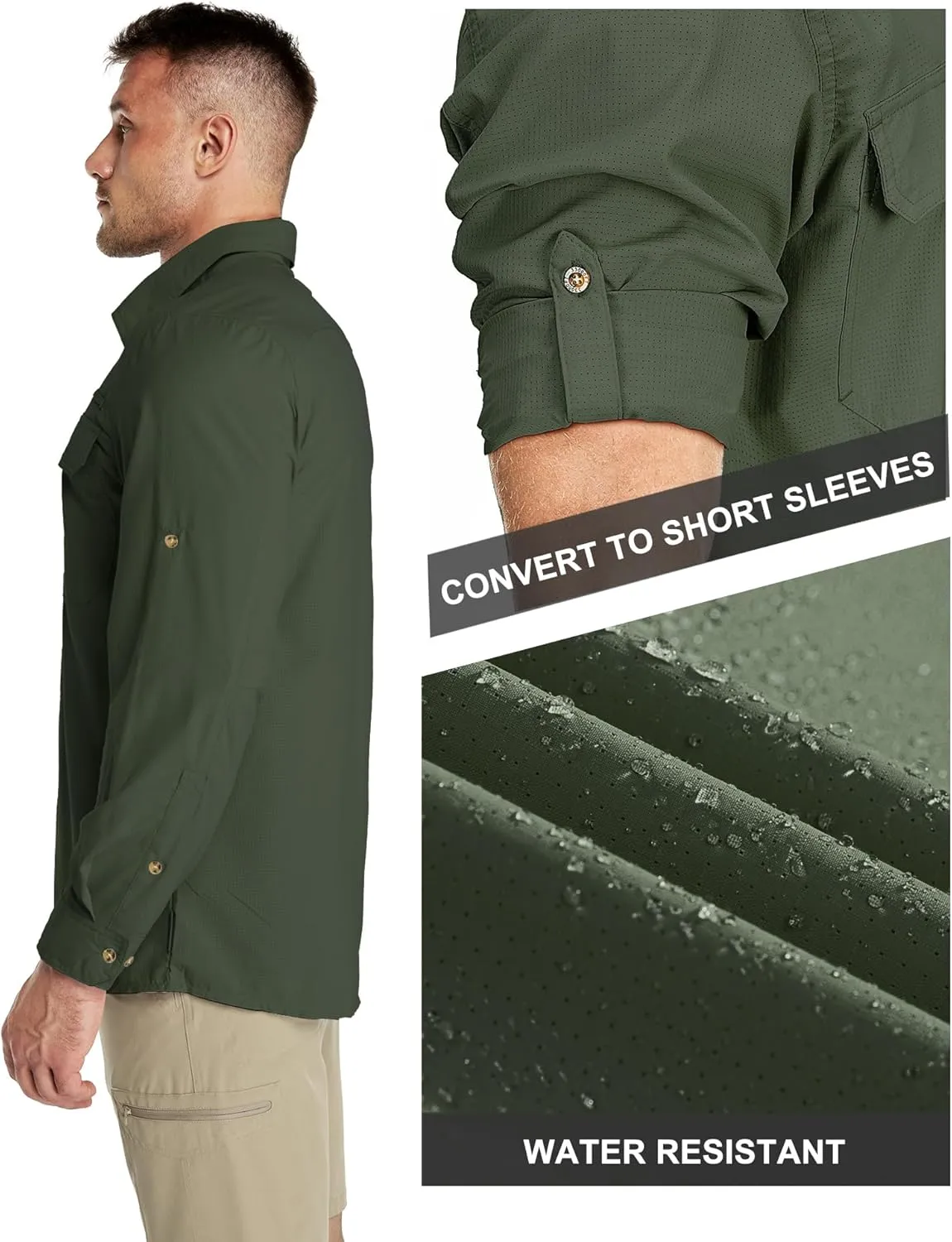 33,000ft Men's Long Sleeve Sun Protection Shirt UPF 50  UV Quick Dry Cooling Fishing Shirts for Travel Safari Camping Hiking