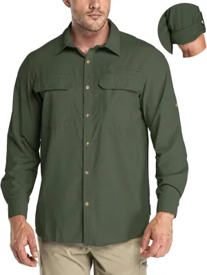 33,000ft Men's Long Sleeve Sun Protection Shirt UPF 50  UV Quick Dry Cooling Fishing Shirts for Travel Safari Camping Hiking