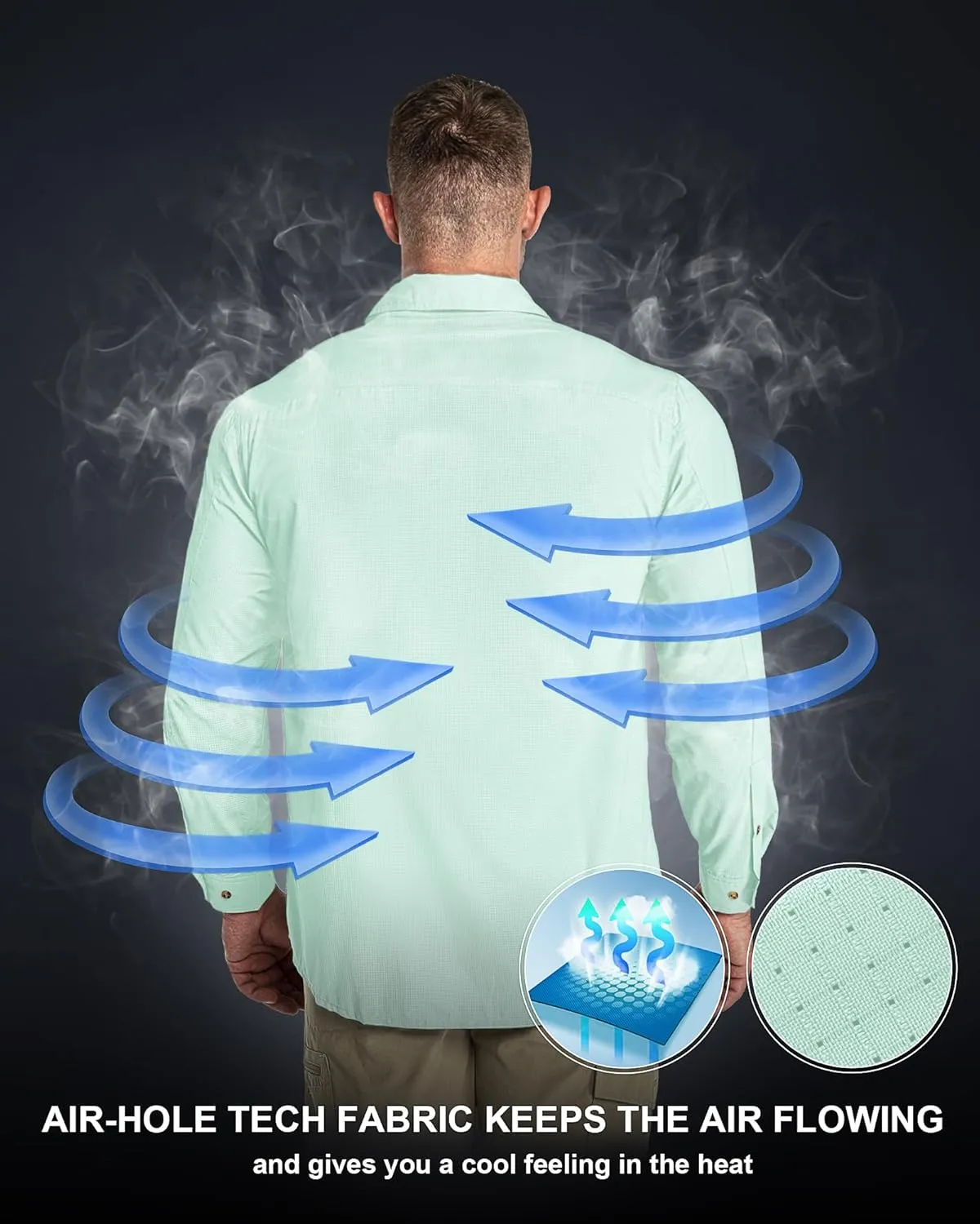 33,000ft Men's Long Sleeve Sun Protection Shirt UPF 50  UV Quick Dry Cooling Fishing Shirts for Travel Safari Camping Hiking