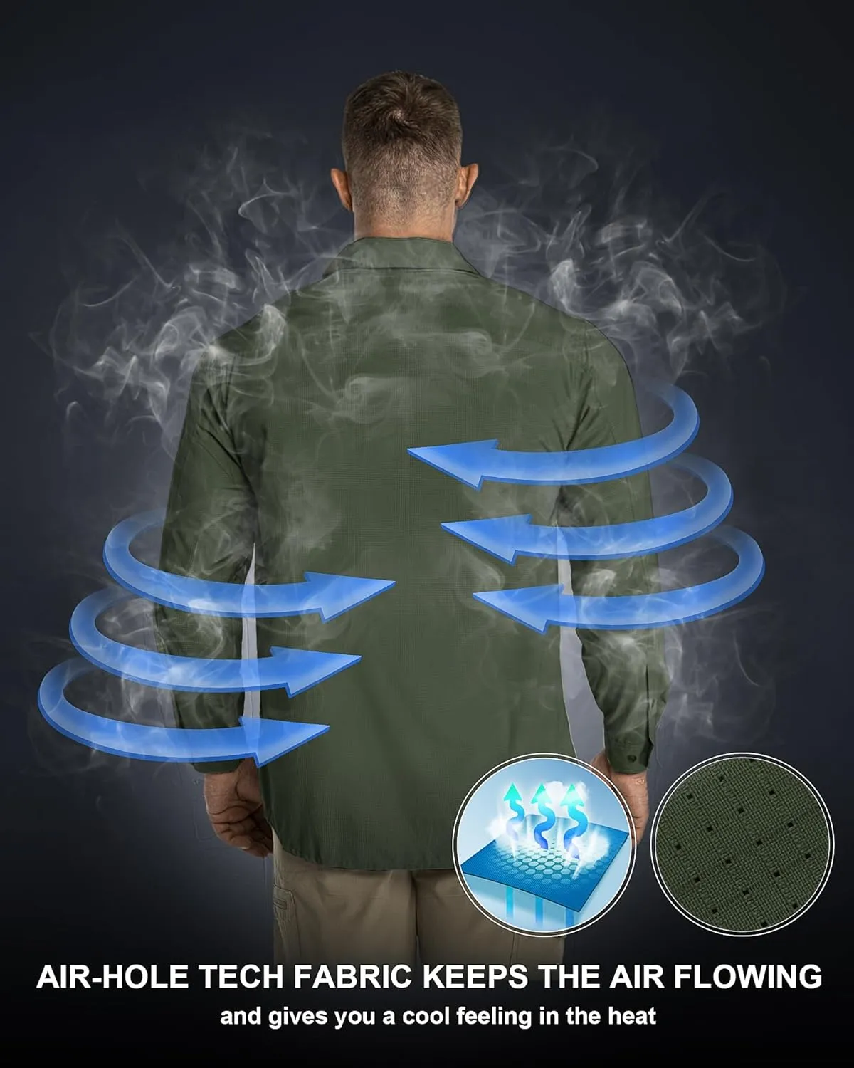33,000ft Men's Long Sleeve Sun Protection Shirt UPF 50  UV Quick Dry Cooling Fishing Shirts for Travel Safari Camping Hiking
