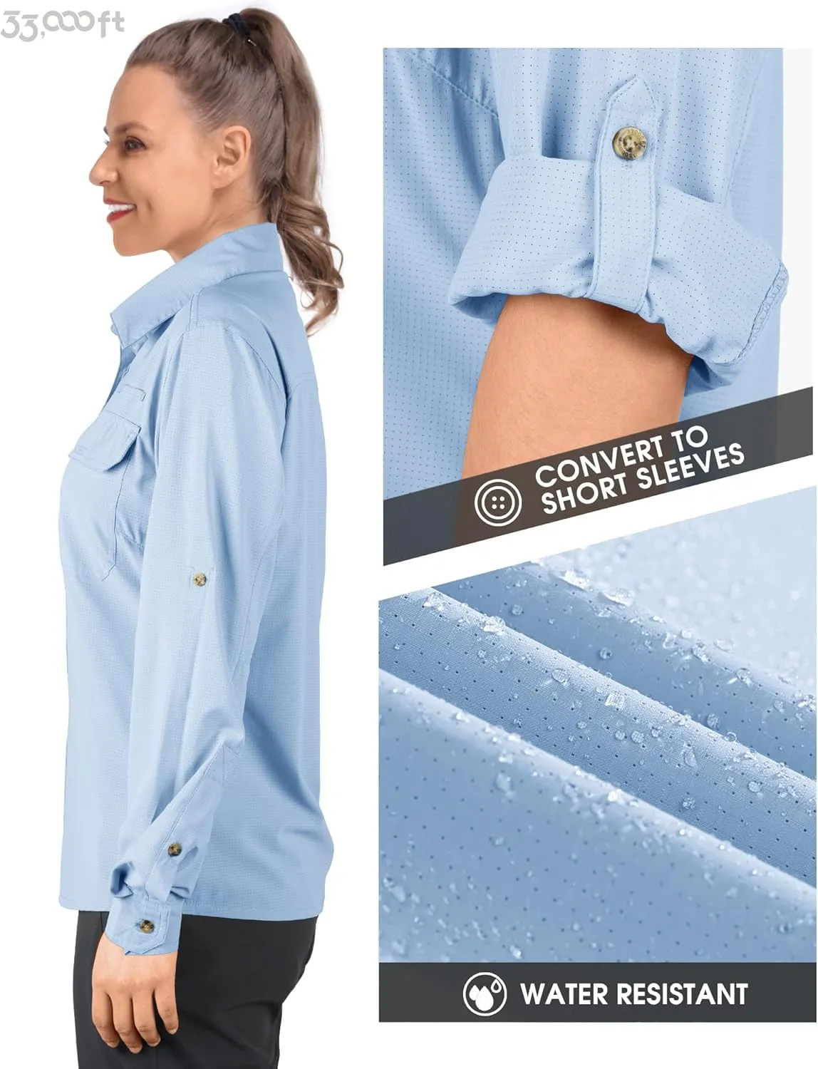 33,000ft Women's UPF 50 UV Sun Protection Shirt, Cool Quick Dry Long Sleeve Outdoor Fishing Hiking Safari Travel Shirt