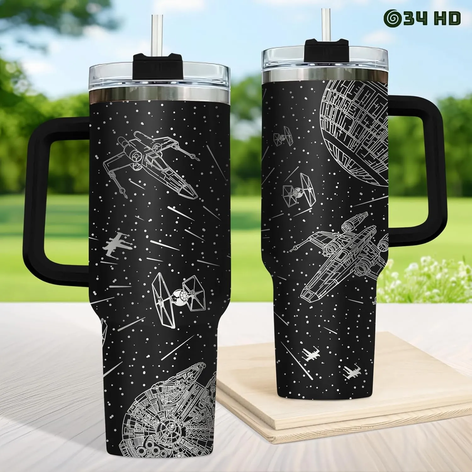 34HD Movie Tumbler for Lovers, 40 Oz with Handle, Lid, Straw; Funny Movie Mug, Birthday Gift