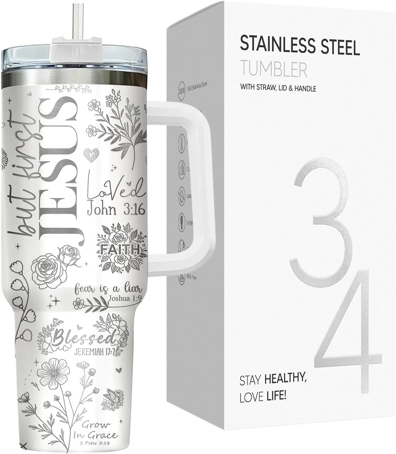 34HD Religious Inspirational Gifts for Women, 40oz Christian Tumbler with Handle and Straw, 40oz Child of God Cup Stainless Steel, Bible Verse Christian Gifts for Birthday Mothers Day