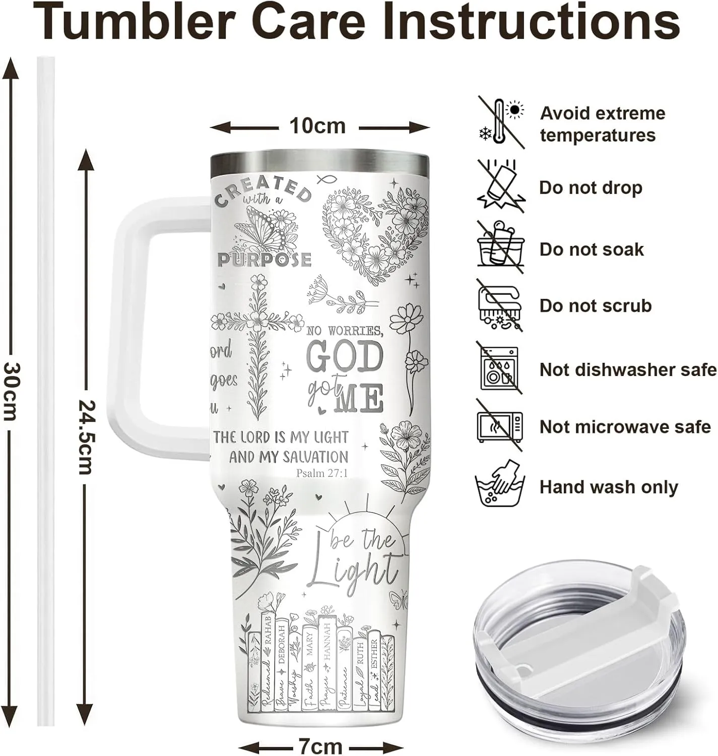34HD Religious Inspirational Gifts for Women, 40oz Christian Tumbler with Handle and Straw, 40oz Child of God Cup Stainless Steel, Bible Verse Christian Gifts for Birthday Mothers Day