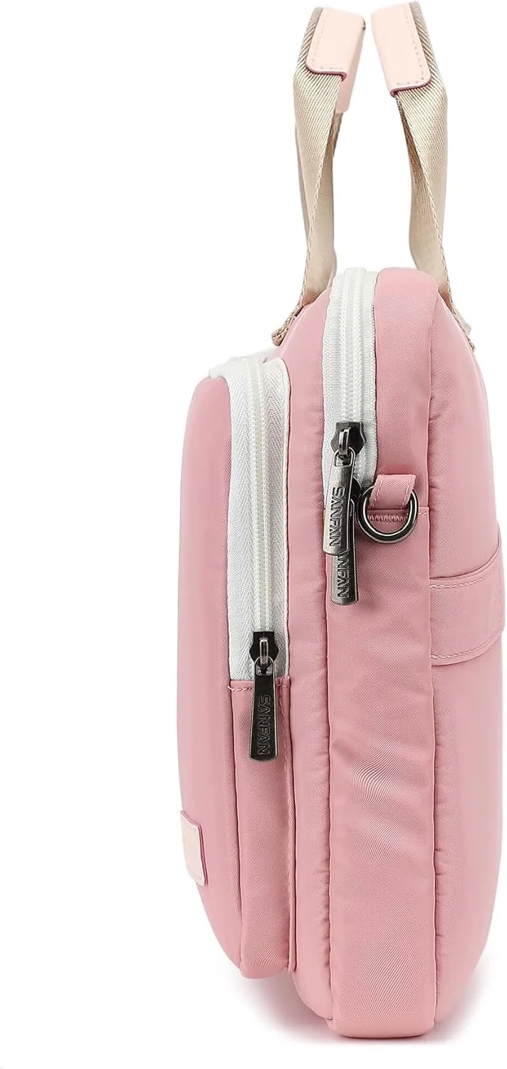 360 Protective Multi-Pockets Laptop Shoulder Bag Sleeve Case, Briefcase for 15.6 & 16 Inch Laptops (Light Pink)