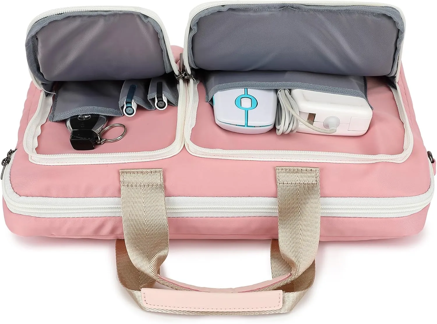 360 Protective Multi-Pockets Laptop Shoulder Bag Sleeve Case, Briefcase for 15.6 & 16 Inch Laptops (Light Pink)