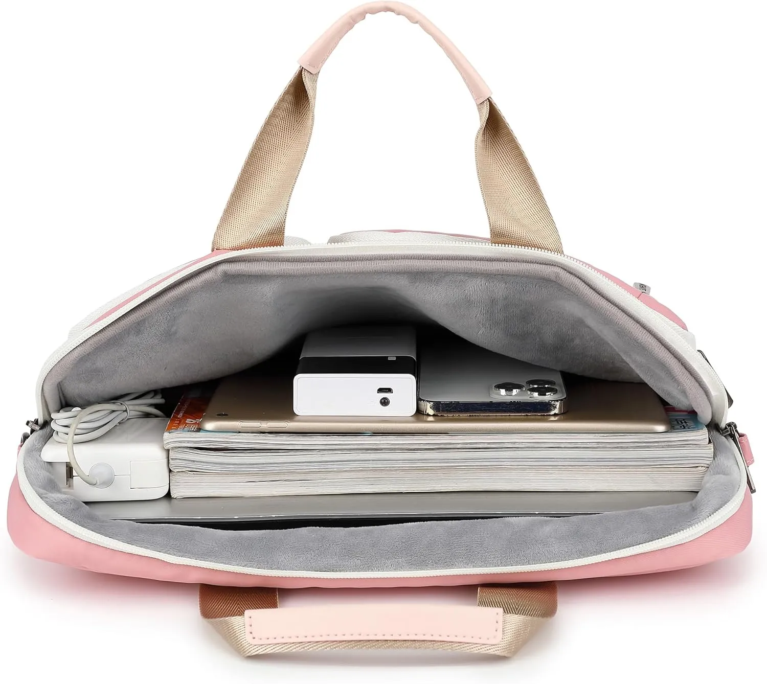 360 Protective Multi-Pockets Laptop Shoulder Bag Sleeve Case, Briefcase for 15.6 & 16 Inch Laptops (Light Pink)