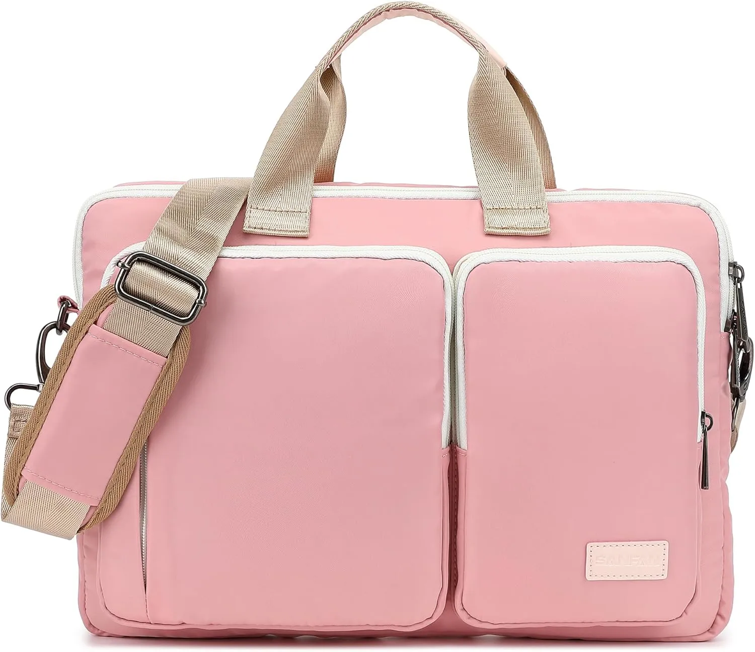 360 Protective Multi-Pockets Laptop Shoulder Bag Sleeve Case, Briefcase for 15.6 & 16 Inch Laptops (Light Pink)