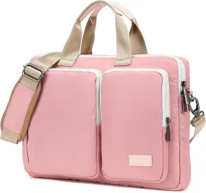 360 Protective Multi-Pockets Laptop Shoulder Bag Sleeve Case, Briefcase for 15.6 & 16 Inch Laptops (Light Pink)