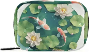 3D Pond Scenery Distinctive Fish and Flowers Pill Bags for Travel Reusable with Detachable Compartments Portable Portable Pill Organizer for Purse