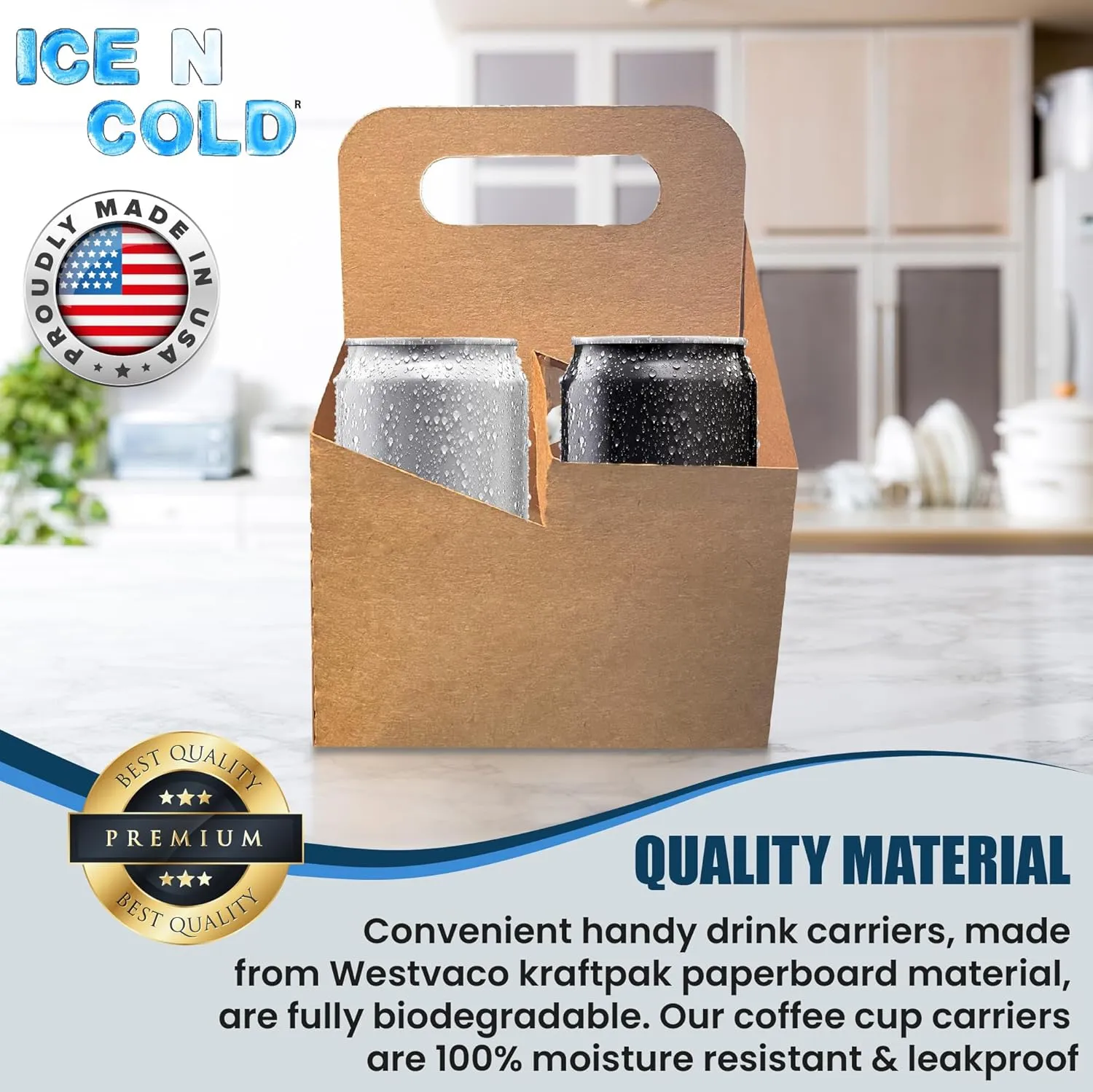4 Cup Drink Carrier With Handle | Kraft Paperboard Cup Holder | Disposable Cup Holder for Hot or Cold Drinks | Cup Carrier for Food Delivery Services, Uber Eats, Door Dash (100)