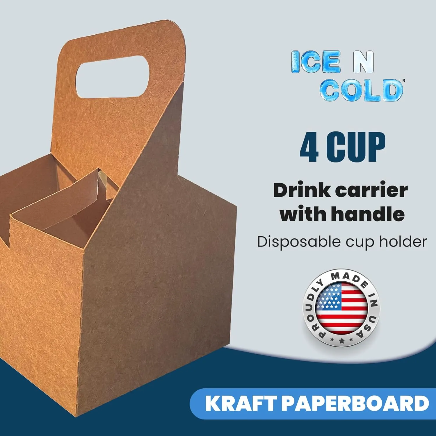 4 Cup Drink Carrier With Handle | Kraft Paperboard Cup Holder | Disposable Cup Holder for Hot or Cold Drinks | Cup Carrier for Food Delivery Services, Uber Eats, Door Dash (100)