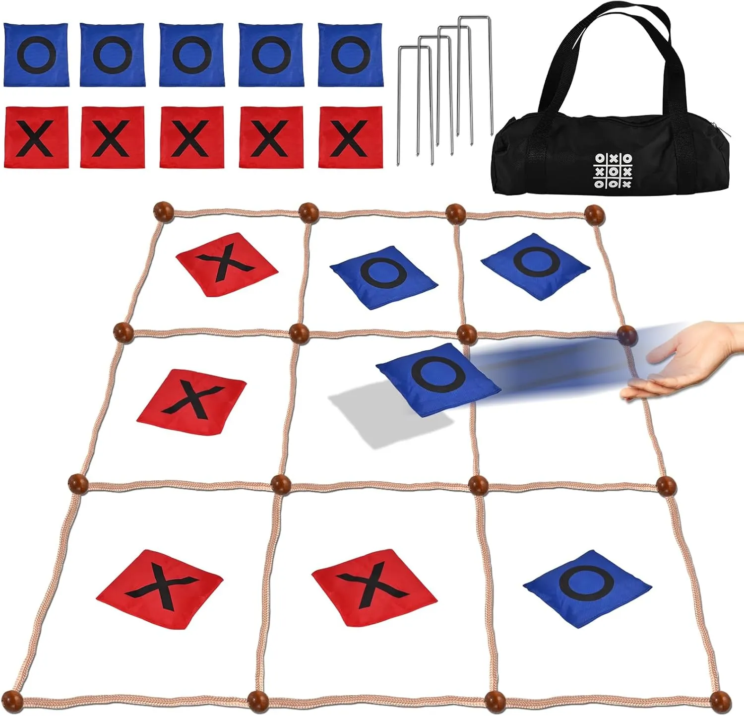 4 Ft x 4 Ft Giant Tic Tac Toe Game, Outdoor Backyard Yard Games Party for Kids Adults Family, Jumbo Bean Bag Toss Across Game for Backyard, Camping, Yard, Large Tic Tac Toe Lawn Field Day Games
