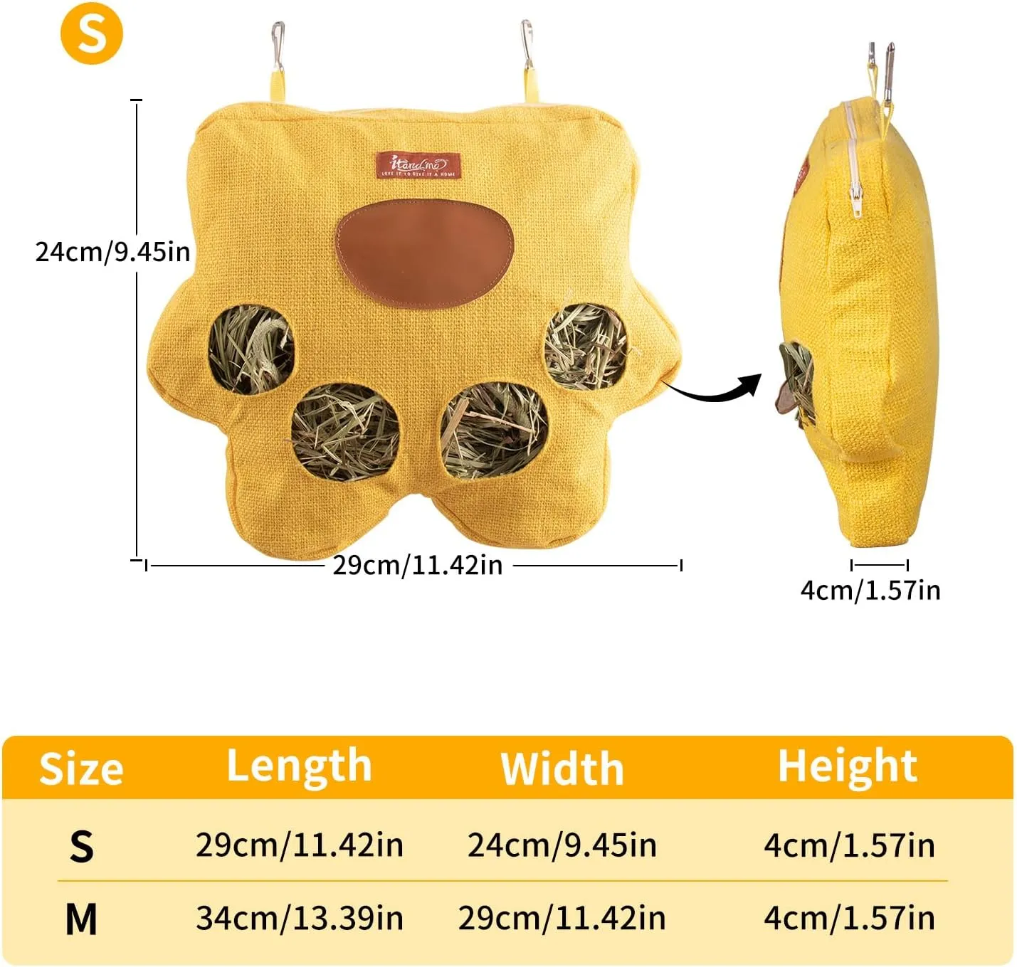 4-Hole Rabbit Hay Feeder Bag with Zipper Top Hanging Rabbit Bags Breathable Fabric Guinea Pig Feeder Cute Small Pet Hay Holder for Guinea Pig Bunny Chinchilla (Grey, Medium)