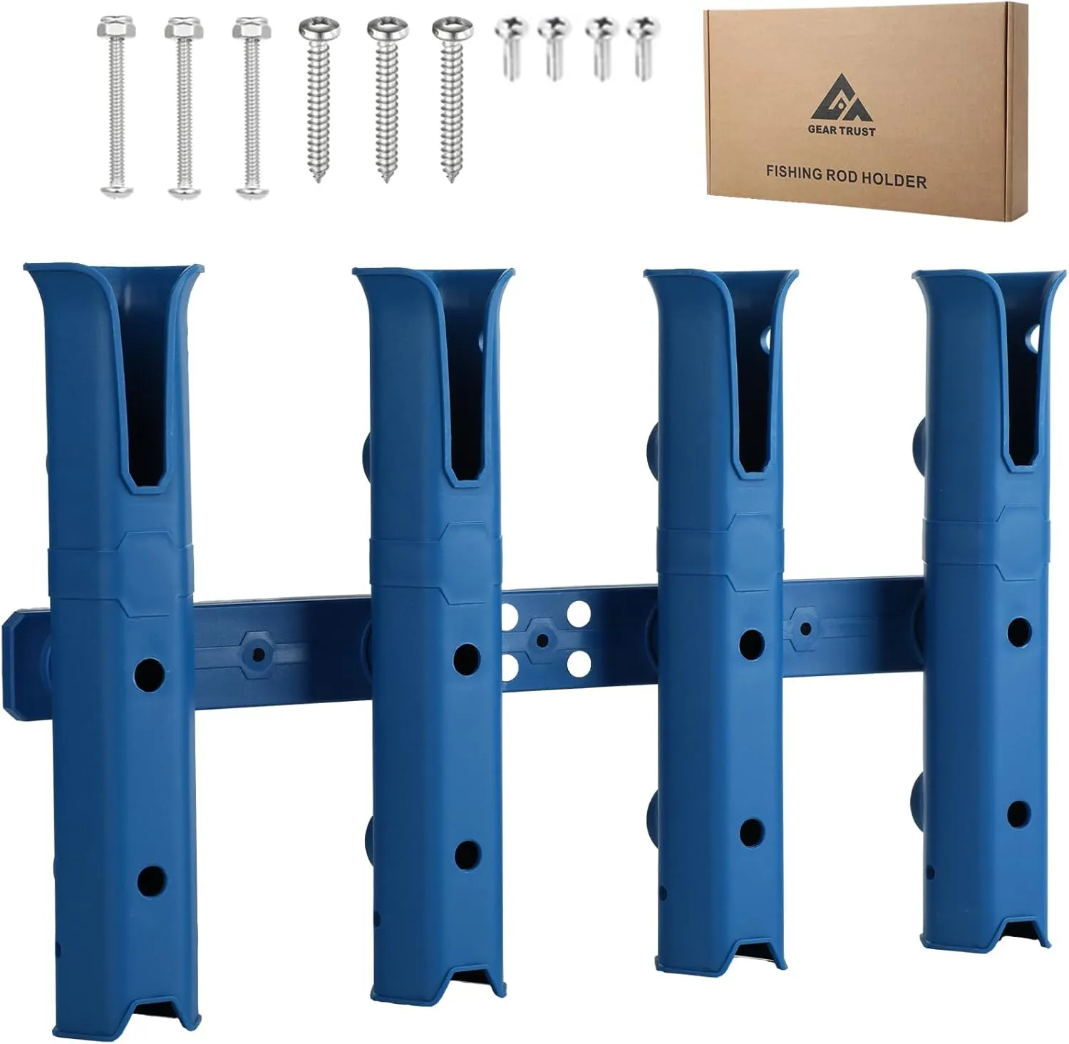 4-Tube Adjustable Fishing Rod Holder Bracket, Self-Adhesive Fishing Pole Holders for Garage Wall Mounted Fishing Rod Holders for Boat Wagon Golf Cart Cooler ATV Trailer- Navy Blue
