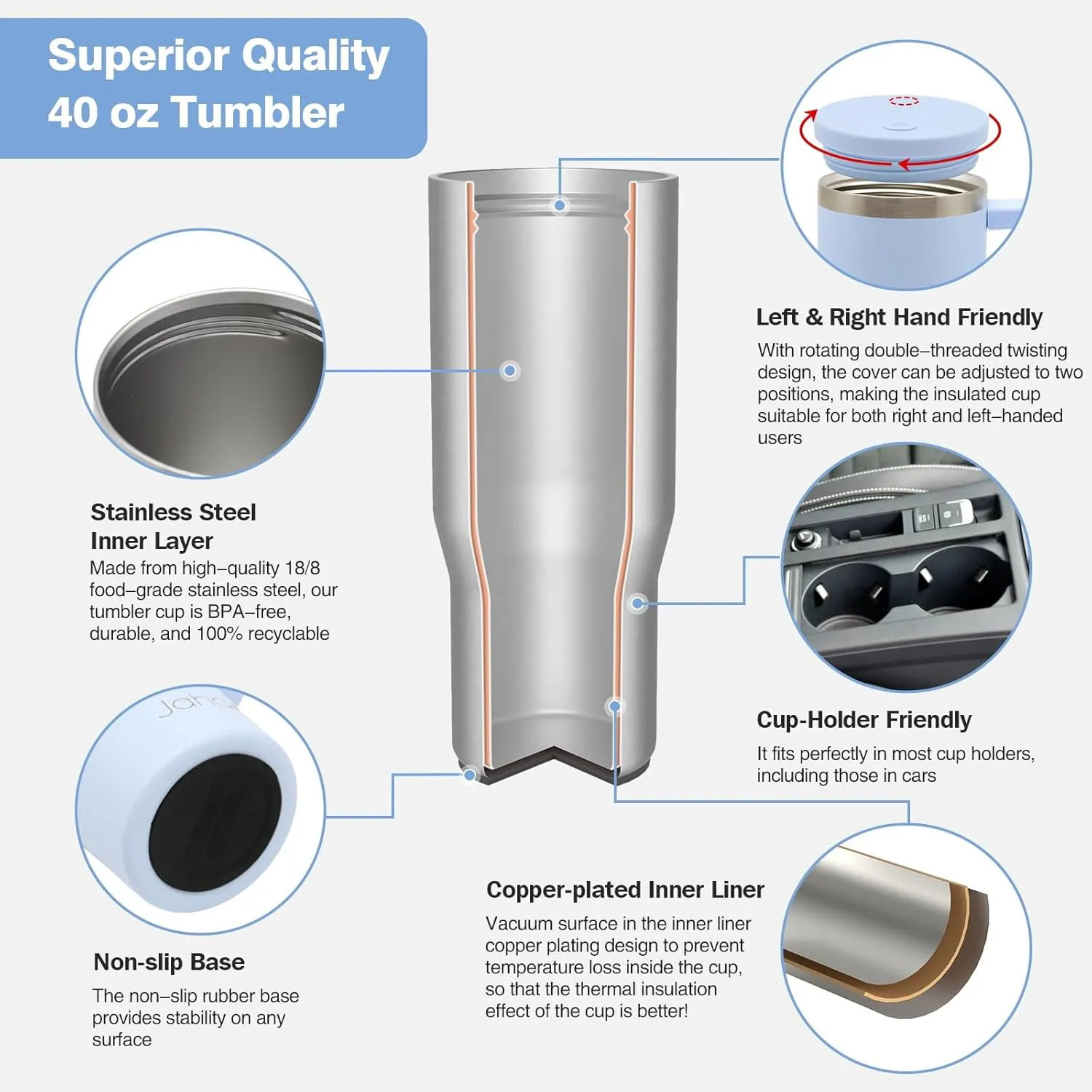 40 oz Tumbler with Handle and Straw, Insulated Tumblers with Lid and Straw, Stainless Steel Water Bottle Insulated Cup Travel Coffee Mug Spill Proof Leak Proof Outdoor Sports - True Blush