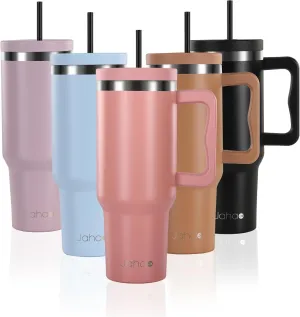 40 oz Tumbler with Handle and Straw, Insulated Tumblers with Lid and Straw, Stainless Steel Water Bottle Insulated Cup Travel Coffee Mug Spill Proof Leak Proof Outdoor Sports - True Blush