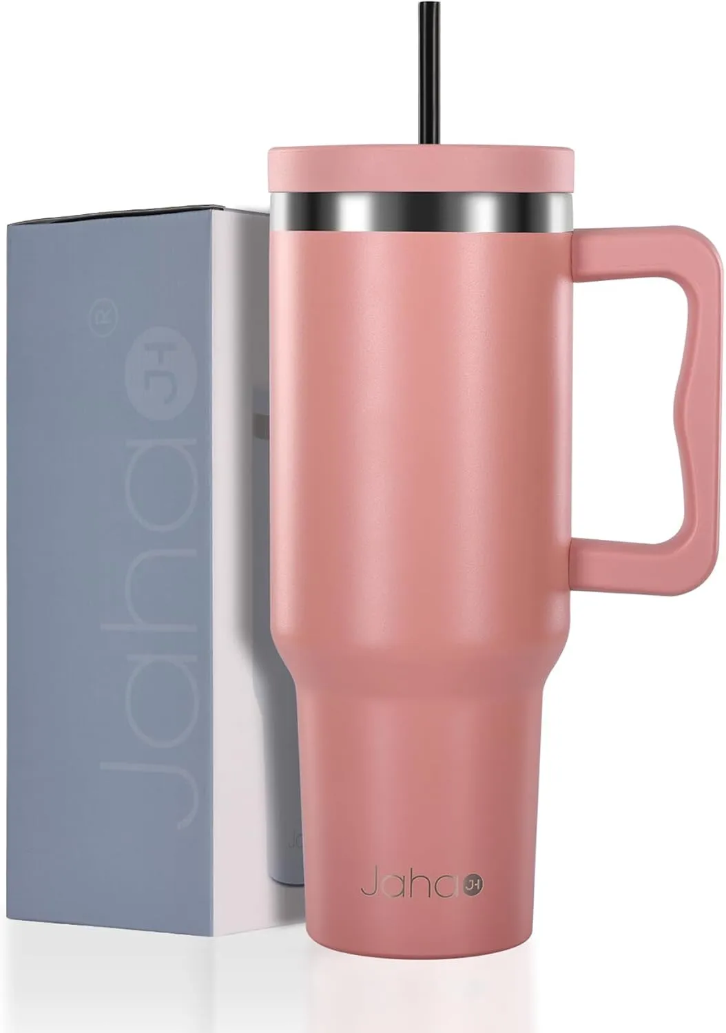 40 oz Tumbler with Handle and Straw, Insulated Tumblers with Lid and Straw, Stainless Steel Water Bottle Insulated Cup Travel Coffee Mug Spill Proof Leak Proof Outdoor Sports - True Blush