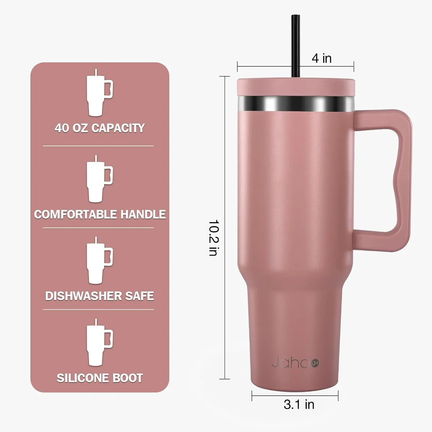 40 oz Tumbler with Handle and Straw, Insulated Tumblers with Lid and Straw, Stainless Steel Water Bottle Insulated Cup Travel Coffee Mug Spill Proof Leak Proof Outdoor Sports - True Blush