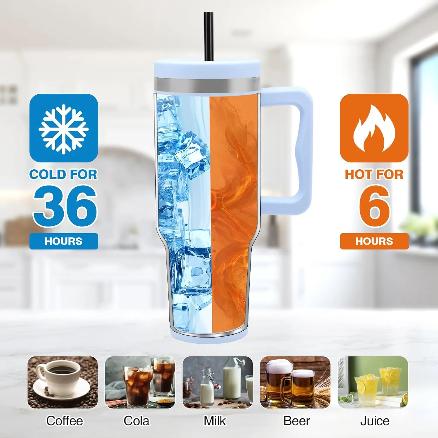 40 oz Tumbler with Handle and Straw Lid, Stainless Steel Tumblers with Straw, Insulated Cup Water Bottle Travel Mug Coffee Cup Spill Proof Leak Proof Tumbler 40 Ounce (Camel Leopard)