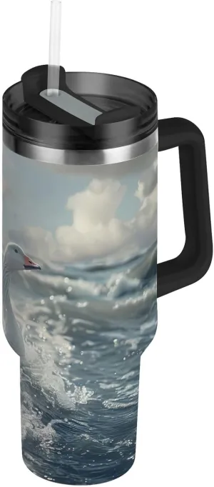40oz Grey Goose Tumbler with Handle & Straw Lid, Double Wall Vacuum Insulated Stainless Steel Travel Mug, Reusable Water Bottle for Outdoor Office Gym（68）