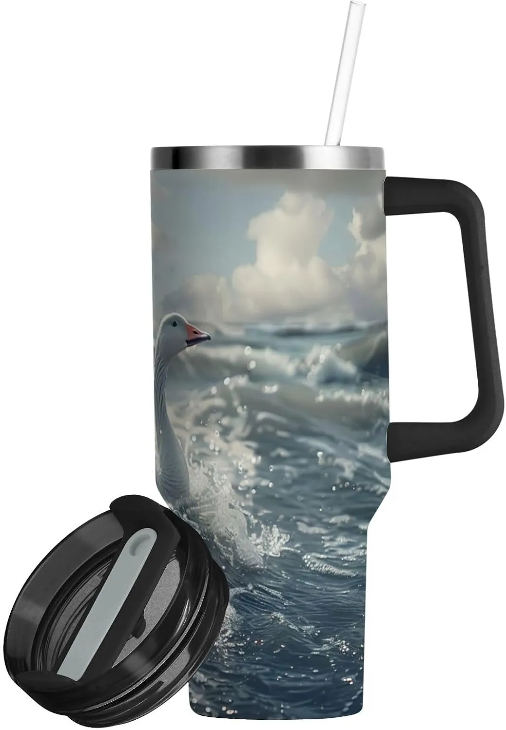 40oz Grey Goose Tumbler with Handle & Straw Lid, Double Wall Vacuum Insulated Stainless Steel Travel Mug, Reusable Water Bottle for Outdoor Office Gym（68）