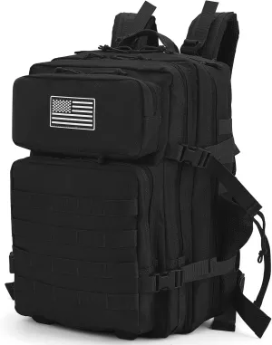 45L Black Military Tactical Backpack Large Day Backpack for Men Molle Army 3 Days Assault Pack Bug Out Bag Water Resistant and Heavy Duty Camping Treeking Rucksack