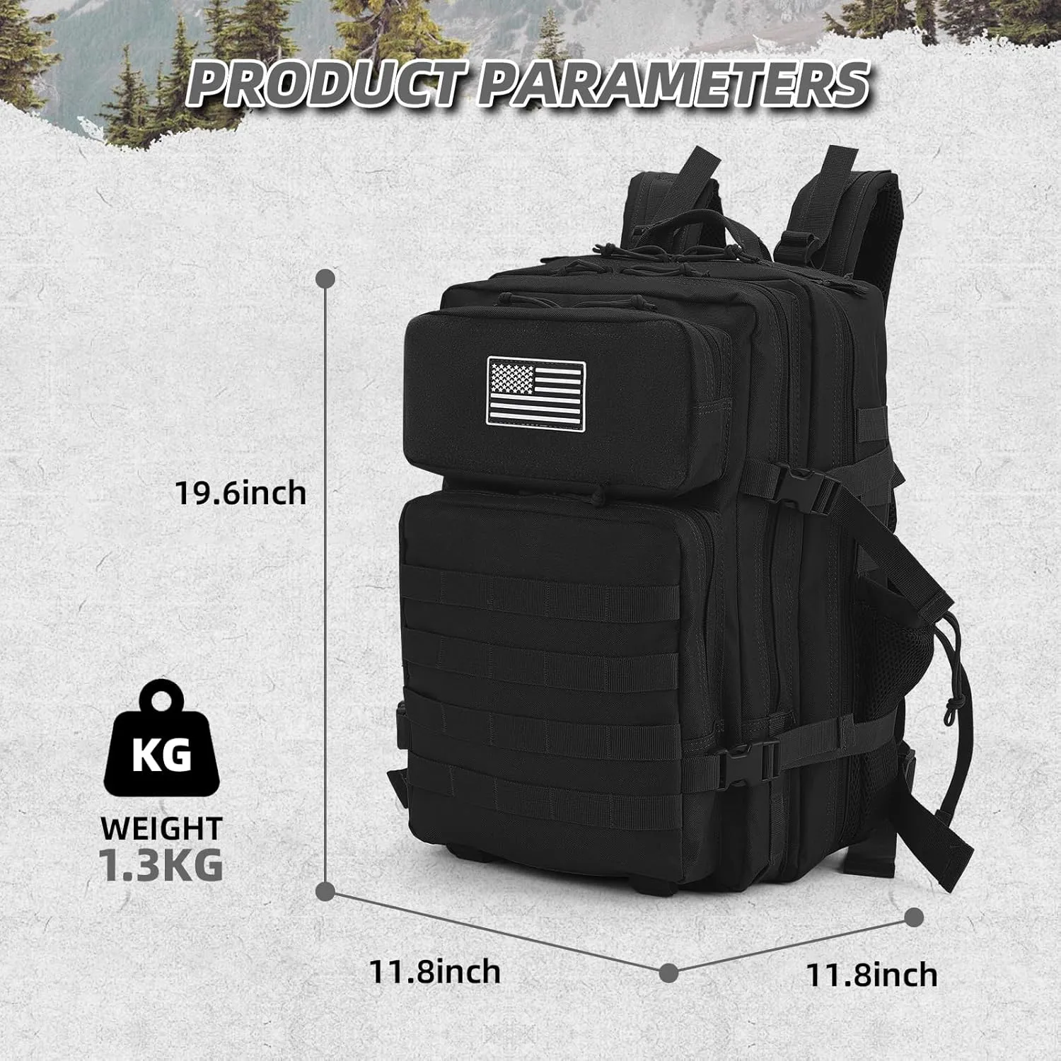 45L Black Military Tactical Backpack Large Day Backpack for Men Molle Army 3 Days Assault Pack Bug Out Bag Water Resistant and Heavy Duty Camping Treeking Rucksack
