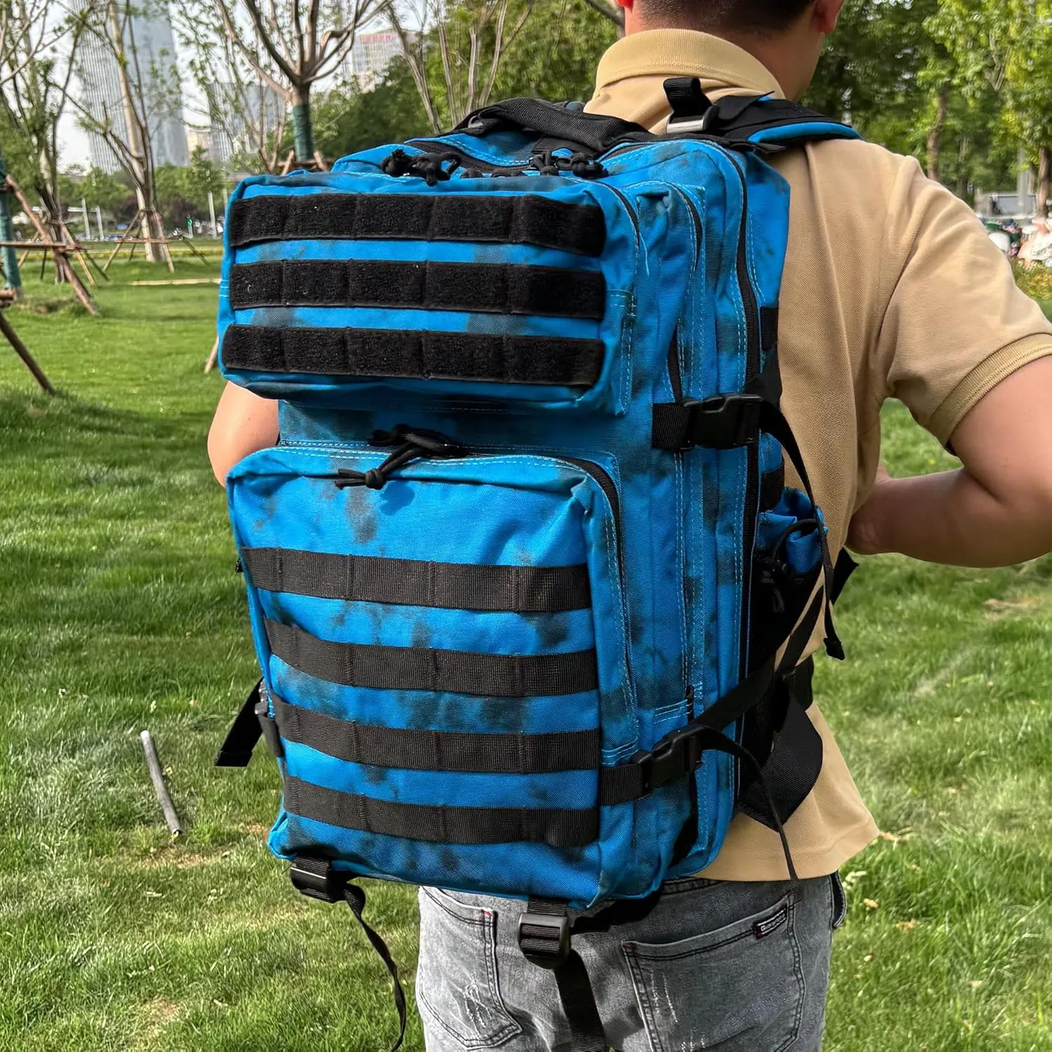45L Military Tactical Backpack Water-Resistant Army Bag Rucksack MOLLE System-Hydration Compatible Bug Out Bag for Hiking,Gym,Assault Pack,Survival Gear(19.7x11.8)(Deep blue tie dyeing)