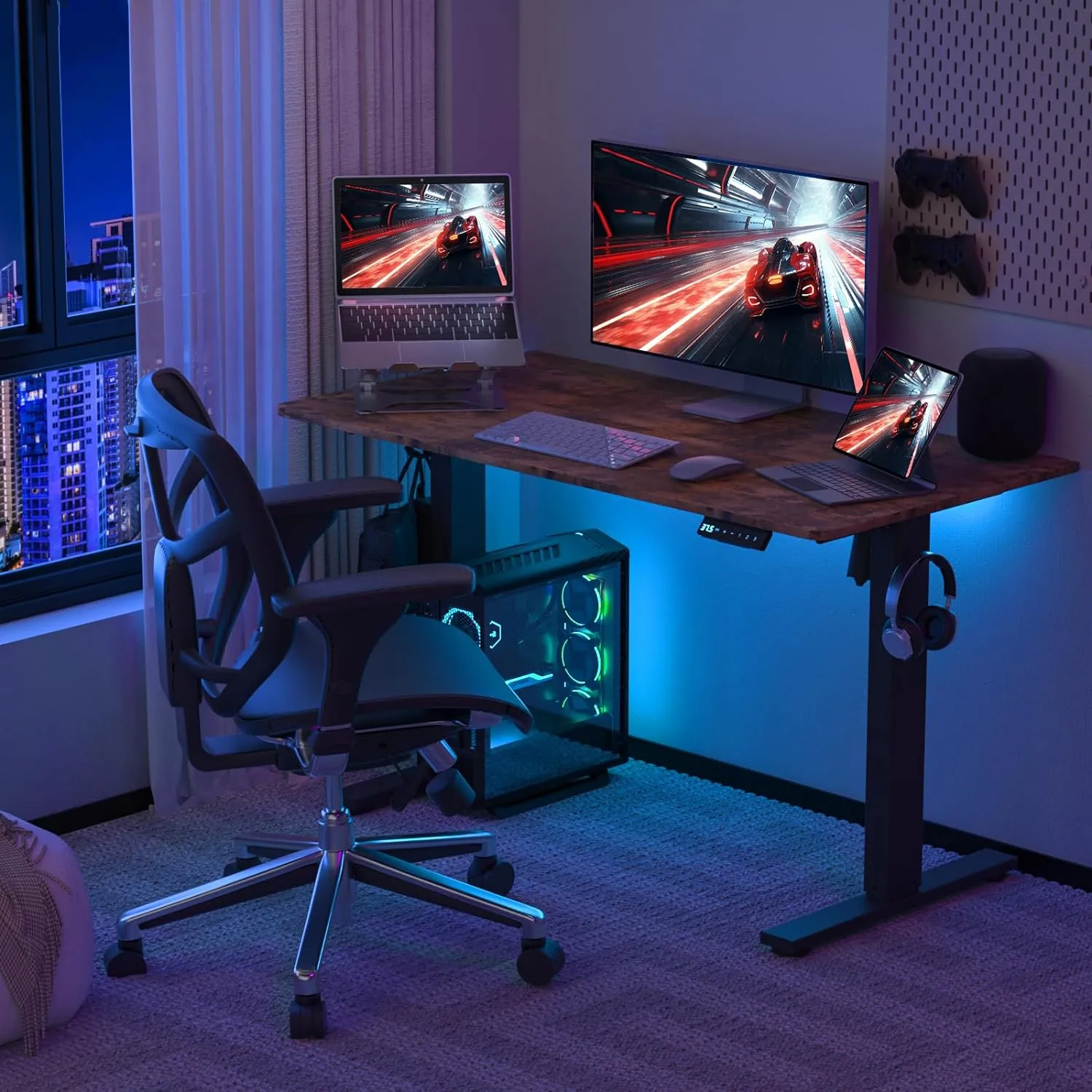 48 * 24 Inches Electric Standing Desk, Adjustable Height Sit Stand Up Desk with 3 Memory Presets, Motorized Home Office Computer Gaming Workstation Desk, Rustic Brown